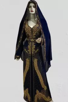 Navy Blue Zari Stone Work Georgette Islamic Style Beads Embedded Partywear Kaftan Long Gown Evening wear Dubai kaftan