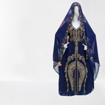 Navy BlueZari Stone Work Georgette Islamic Style Beads Embedded Partywear Kaftan Long Gown Evening wear Dubai kaftan 2