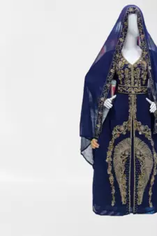 Navy BlueZari Stone Work Georgette Islamic Style Beads Embedded Partywear Kaftan Long Gown Evening wear Dubai kaftan