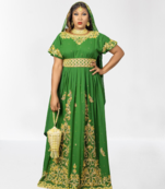 Parrot Green Zari Stone Work Georgette Islamic Style Beads Embedded Partywear Kaftan Long Gown Evening wear Dubai kaftan