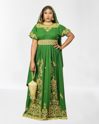 Parrot Green Zari Stone Work Georgette Islamic Style Beads Embedded Partywear Kaftan Long Gown Evening wear Dubai kaftan 2
