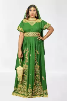Parrot Green Zari Stone Work Georgette Islamic Style Beads Embedded Partywear Kaftan Long Gown Evening wear Dubai kaftan
