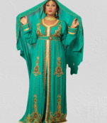 Teal Green Zari Stone Work Georgette Islamic Style Beads Embedded Partywear Kaftan Long Gown Evening wear Dubai kaftan