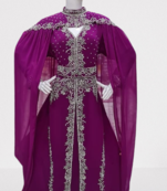 Wine  Zari Stone Work Georgette Islamic Style Beads Embedded Partywear Kaftan Long Gown Evening wear Dubai kaftan