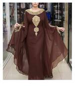 Brown Georgette Zari Work Party Wear Kaftan