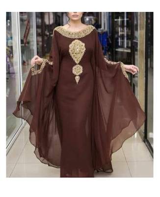 Brown Georgette Zari Work Party Wear Kaftan 2