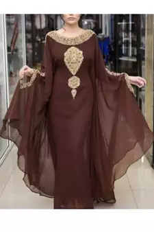 Brown Georgette Zari Work Party Wear Kaftan