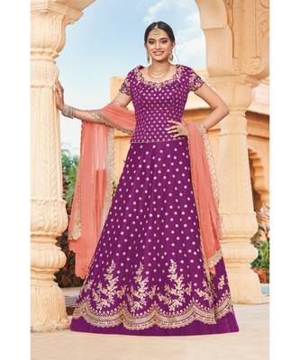 Nakkashi Wine Handloom Silk Frilled Lehenga 1
