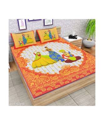 Orange Color Pure Cotton Queen Size Bedsheet 3 katputli orange 1