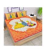 Orange Color Pure Cotton Queen Size Bedsheet 3 katputli orange