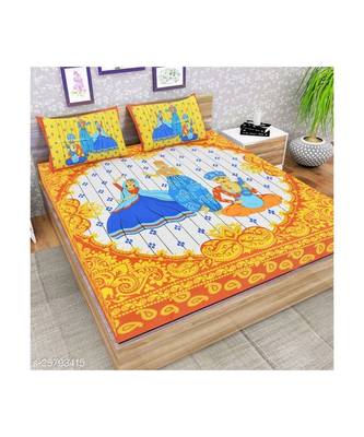 Yellow Color Pure Cotton Queen Size Bedsheet 3 katputli yellow 1