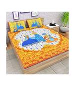 Yellow Color Pure Cotton Queen Size Bedsheet 3 katputli yellow