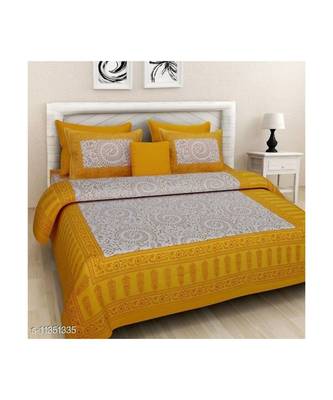 Yellow Color Pure Cotton Queen Size Bedsheet aadi manav yellow 1
