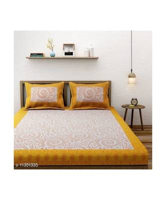 Yellow Color Pure Cotton Queen Size Bedsheet aadi manav yellow 2