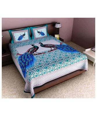 Blue Color Pure Cotton Queen Size Bedsheet dali mor blue 1