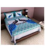 Blue Color Pure Cotton Queen Size Bedsheet dali mor blue