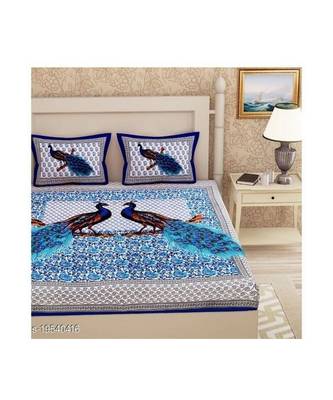 Blue Color Pure Cotton Queen Size Bedsheet dali mor blue 2