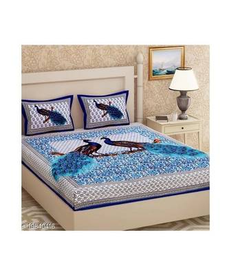 Blue Color Pure Cotton Queen Size Bedsheet dali mor blue 3