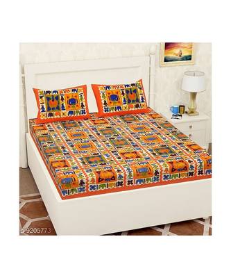 Orange Color Pure Cotton Queen Size Bedsheet Hathi city orange 1