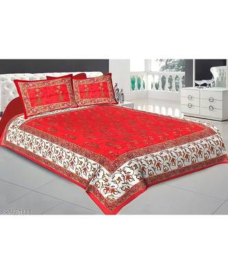 Red Color Pure Cotton Queen Size Bedsheet kashmir kali Red 1