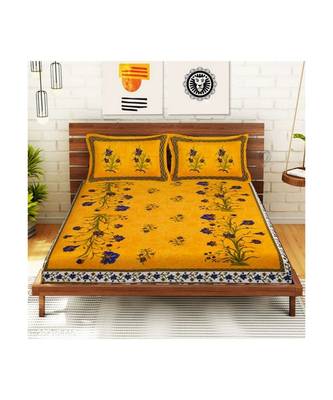 Yellow Color Pure Cotton Queen Size Bedsheet kashmir ki kali Yellow 1