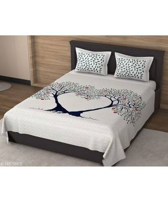 Blue Color Pure Cotton Queen Size Bedsheet love tree blue 1