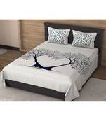 Blue Color Pure Cotton Queen Size Bedsheet love tree blue