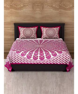 Pink Color Pure Cotton Queen Size Bedsheet Mor pankh pink 1