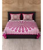 Pink Color Pure Cotton Queen Size Bedsheet Mor pankh pink