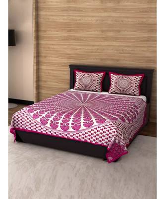 Pink Color Pure Cotton Queen Size Bedsheet Mor pankh pink 3