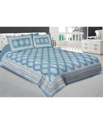 Blue Color Pure Cotton Queen Size Bedsheet Multi pankh blue 1