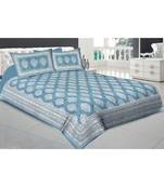 Blue Color Pure Cotton Queen Size Bedsheet Multi pankh blue