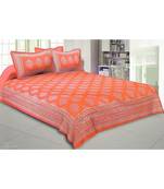 Orange Color Pure Cotton Queen Size Bedsheet Multi pankh Orange