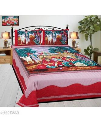 Red Color Pure Cotton Queen Size Bedsheet poster red 1