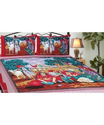 Red Color Pure Cotton Queen Size Bedsheet poster red 4