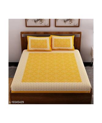 Yellow Color Pure Cotton Queen Size Bedsheet Single kaam yellow 1
