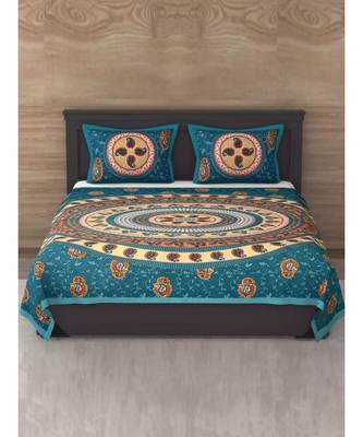 Green Color Pure Cotton Queen Size Bedsheet Circle fool green 1