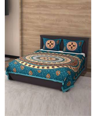 Green Color Pure Cotton Queen Size Bedsheet Circle fool green 3