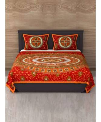 Orange Color Pure Cotton Queen Size Bedsheet Circle fool Orange 1