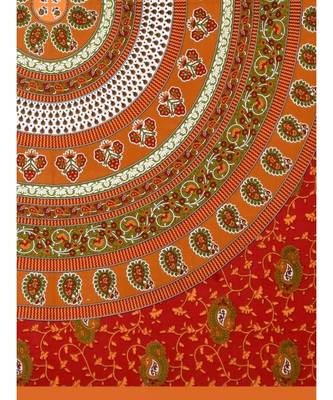 Orange Color Pure Cotton Queen Size Bedsheet Circle fool Orange 3