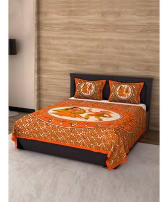 Orange Color Pure Cotton Queen Size Bedsheet MF dand orange 1