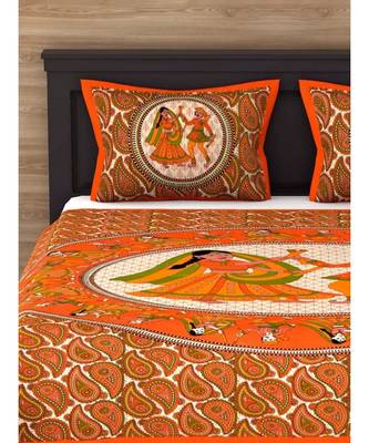 Orange Color Pure Cotton Queen Size Bedsheet MF dand orange 3