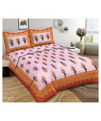 Orange Color Pure Cotton Queen Size Bedsheet 5 KAAM BOOTA ORANGE 1