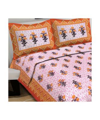 Orange Color Pure Cotton Queen Size Bedsheet 5 KAAM BOOTA ORANGE 4