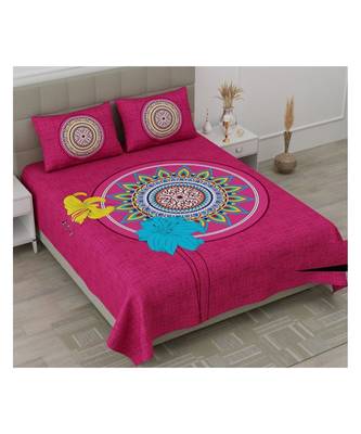 Pink Color Pure Cotton Queen Size Bedsheet Round kamal pink 1
