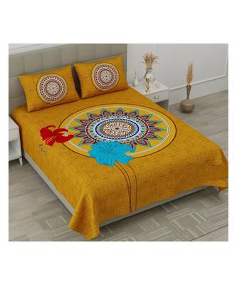 Yellow Color Pure Cotton Queen Size Bedsheet Round kamal yellow 1