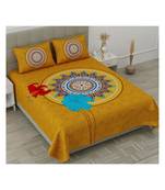 Yellow Color Pure Cotton Queen Size Bedsheet Round kamal yellow