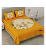 Yellow Color Pure Cotton Queen Size Bedsheet Round tree chidiya yellow