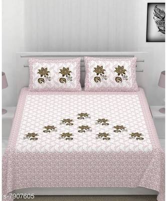 Pink Color Pure Cotton Queen Size Bedsheet Seltos fool Pink 1