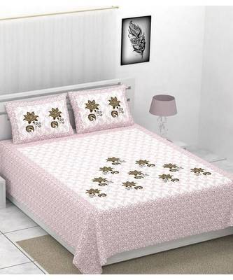 Pink Color Pure Cotton Queen Size Bedsheet Seltos fool Pink 2
